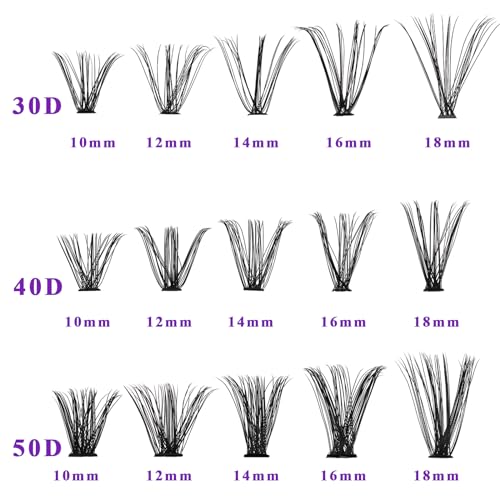 30D 40D 50D Lash Clusters Wispy, 640PCS DIY Lash Extensions, Individual Lashes 10-18mm D Curl Lash Clusters Eyelash Extension at Home