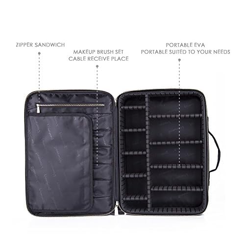 ROWNYEON Makeup Bag Cosmetic Makeup Train Case Artist Makeup Organizer Professional Portable Storage Bag for Women Girl Waterproof EVA Adjustable Dividers Large Black