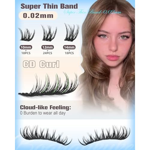 Lash Clusters Wispy Cluster Eyelash Extensions 10-14MM Short Eyelash Clusters CD Curl Individual Lashes DIY Volume Cluster Lashes Thin Band Lash Extensions for Travel-Size