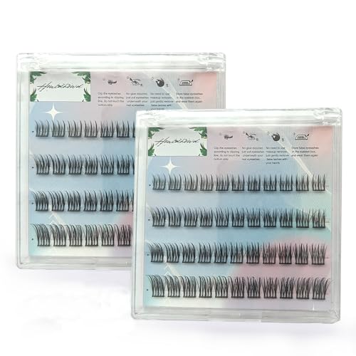 Press On Lashes Self Adhesive Lash Extensions Glue Free False Eyelashes 10-16mm Natural Look Individual Clusters, No Glue Needed Reusable Lashes for Daily & Party(S model)