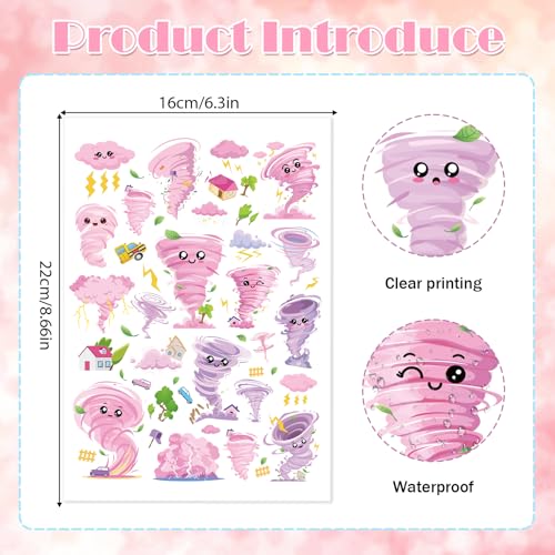 Tornado Temporary Tattoos Stickers - Pink Tornado Tattoo Stickers for Kids, Birthday Party Favors Goodie Bag Fillers Supplies Decorations, Classroom School Prizes Rewards Gifts(6 Sheets)