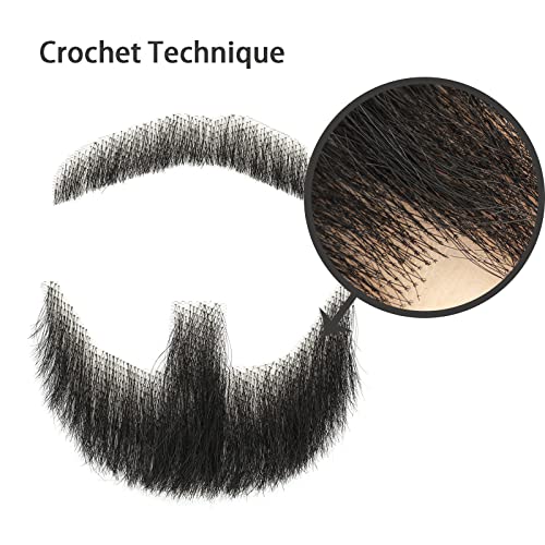 False Mustaches Fake Beard Realistic 100% Human Hair Face Beard Realistic and Mustache Black for Men Realistic Makeup Lace Beards Invisible False Performance Cosplay(Black)