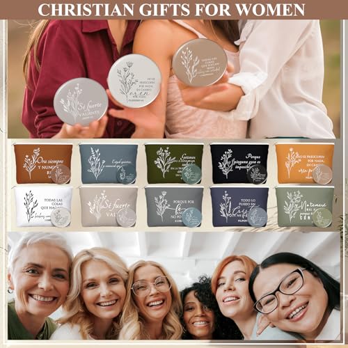 Kacctyen Spanish Christian Easter Gifts for Women Bulk Bible Verse Makeup Bags Religious Gift Regalos Cristianos Para Mujer Canvas Pouch Compact Mirrors Mother's Day Church Gift(Boho Color,30 Sets)