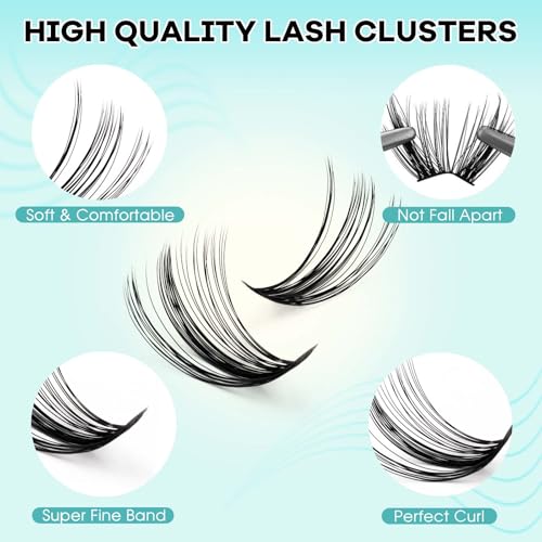 GEMERRY Lash Extension Kit 30D+40D Lash Clusters 10-18mm Individual Lashes Clusters Waterproof Lash Bond and Seal Remover Tweezers Brush