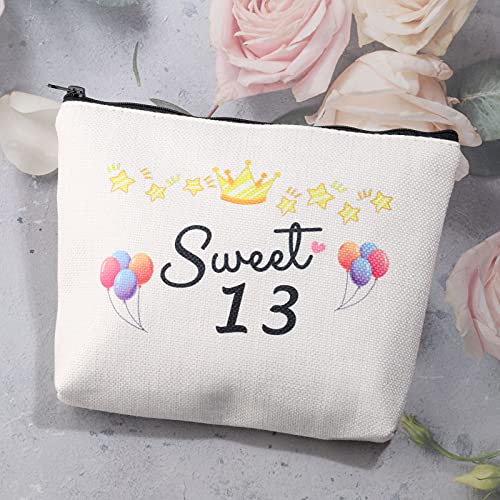 MBMSO 13th Birthday Gifts for Girls Sweet 13 Makeup Bag 13 Year Old Girls Gifts Sweet Thirteen Cosmetic Pouch Travel Case(Sweet 13 Bag)