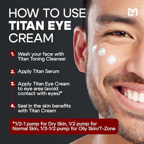 Titan Mens Eye Cream Anti Aging for Dark Circles Under Eye Treatment ? Eye Bags Treatment for Men ? Under Eye Bag Remover ? Crows Feet Eye Wrinkle Cream ? Peptides & HA ? All Skin ? Unscented