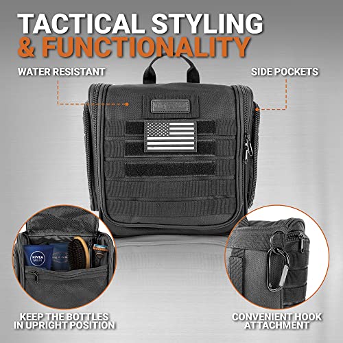 Chef Sac Tactical Toiletry Bag Dopp Kit, Hanging Travel Organizer with 12 Compartments, MOLLE Webbing, Detachable Paracord Handle, Heavy Duty Zippers, Mens Shower Bag for Travel