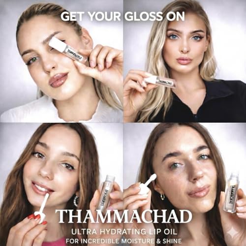 Thammachad Lip Oil - Korean-Inspired Non-Sticky Clear Gloss with 8 Oils (Marula, Moringa, Squalane) for Dry Chapped Lips - Handmade Small Batch USA