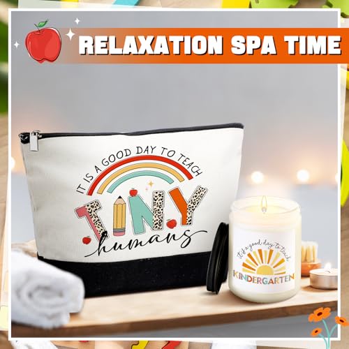5 Pcs Kindergarten Teacher Gift Kindergarten Teacher Appreciation Gifts Tote Bag Teachers Day Gift Include Tote Bag Glass Cup Acrylic Puzzle Plaque Makeup Bags Scented Candle