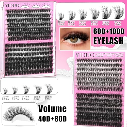 Lash Cluster Kit Makeup Bag Set 1686pcs 40D+50D+60D+80D+100+Spikes+Bottom Full Eyelash Cluster Kit Volume Wispy DIY Lashes Extensions 10-20mm D Curl False Eyelash with 2X Bond&Seal DlY at Home