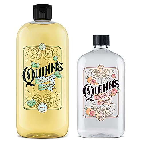 Quinn's Pure Castile Organic Peppermint Liquid Soap 32 oz Alcohol Free Pink Grapefruit and Orange Rind Witch Hazel with Aloe Vera 16oz