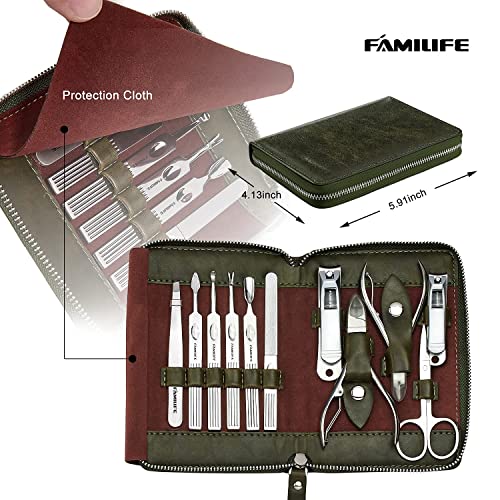 FAMILIFE Manicure Set, Nail Kit 11 in 1 pedicure kit Stainless Steel Mens Manicure Kit Leather and 1 in 1 Gift Set for Women and Men Nail Kit Manicure and Pedicure Set Nail Care Tools Stainless Steel
