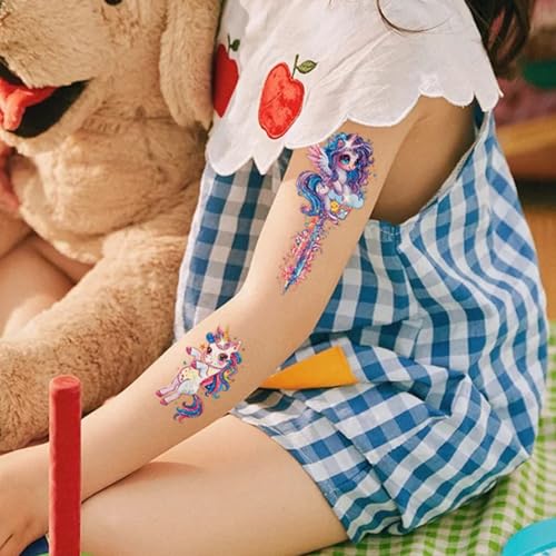 Glitter Unicorn Temporary Tattoos - 12 Sheets 120+ Styles Unicorn Mermaid Glitter Fake Tattoo Birthday Party Supplies Favors Q748