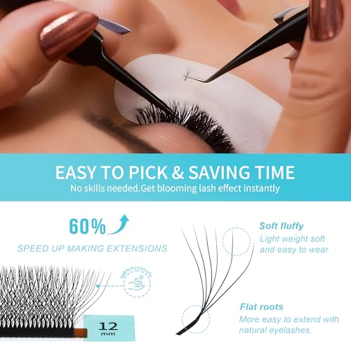 W Eyelash Extensions 7D Russian Volume Premade Fan Natural Soft Matte Black False Lashes Professional Salon Supplies(7D,0.07,D,13mm)