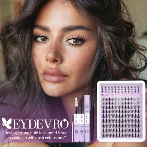 EYDEVRO Manga Lash Clusters Kit with Bottom Lashes Wispy Eyelash Clusters Kit 10-16mm Natural Fairy Cluster Lashes with Bottom Lash Clusters DIY Lash Extension Kit Clear Band Individual Lashes