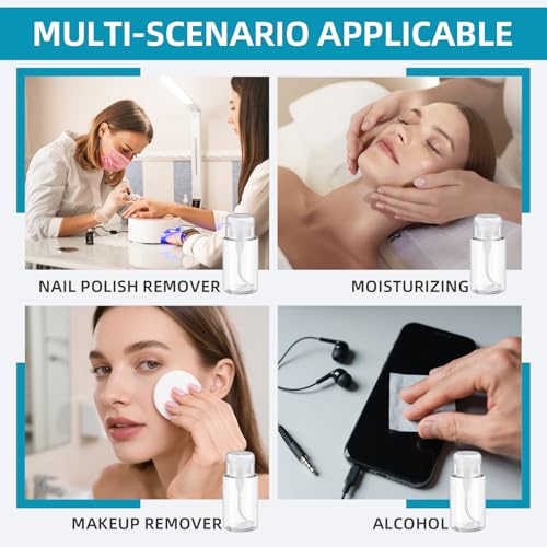 24 Pcs Push Down Pump Dispenser, Lockable Empty Refillable Bottles for Nail Polish Remover, Acetone & Makeup Remover, 6.8oz/200ml Clear Cosmetic Container with Labels