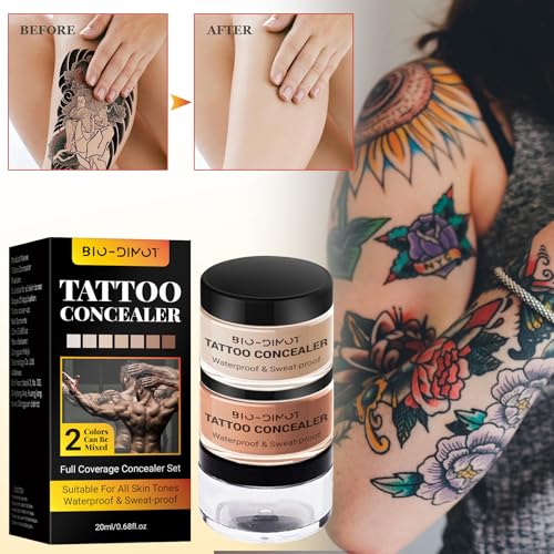 Tattoo Cover up Makeup, 2 Colors Waterproof & Sweatproof Tattoo Cover Up Makeup, Invisible & Natural, Skin-Friendly Body Makeup Suitable for Tattoos, Scars, Spots & Vitiligo (1PCS)