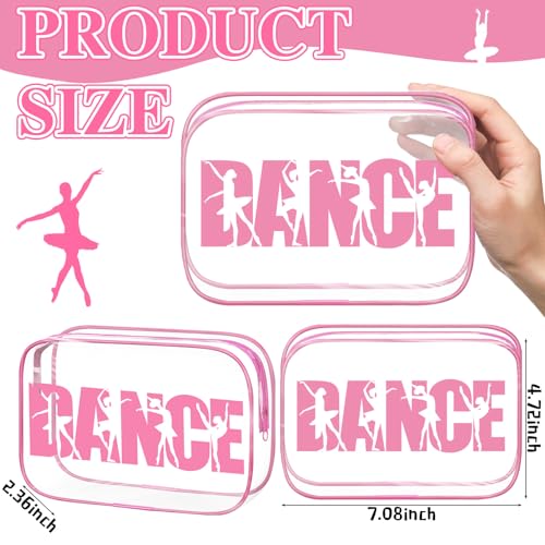 Kacctyen 24 Pcs Dance Makeup Bag Pink Team Gifts Bulk for Ballerina Lover 7 x 4.7 x 2.4 Dance Cosmetic Bag Snack PVC Case Clear Toiletry Zipper Pouch for Women Valentines Cheer Cheerleader Gift