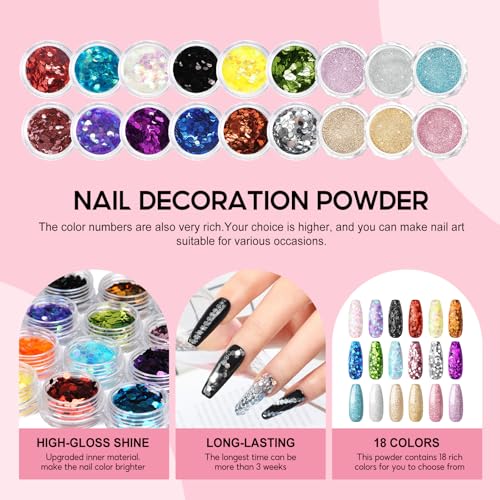 COSCELIA Acrylic Nail Kit for Beginners with Everything Professional Acrylics Powder 6pcs Gel Nail Polish 18pcs Glitter Decoration Powder Nails Kit Acrylic Set with Drill Light Gifts for Women