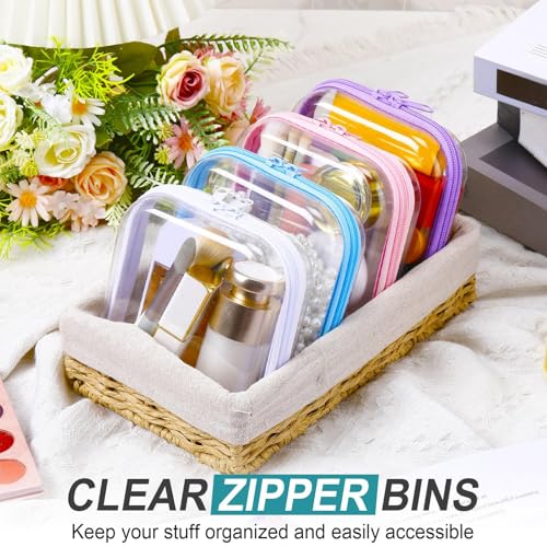 Hoolerry 4 Pcs Hard Clear Zipper Case Makeup Bags Plastic Zipper Pouch Transparent Storage Box Containers for Cosmetics, Snacks, Building Blocks, Puzzles(Clear,5 x 5 x 2 in,Multicolor)