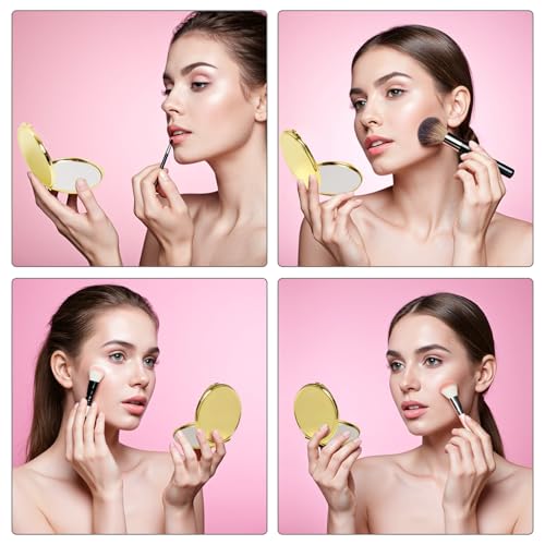 12 Pcs Portable Folding Compact Mirror Bulk with Storage Bag Mini Double Sided Makeup Mirror with 1X and 2X Magnification for Women Bridesmaid Travel Gifts (Gold)