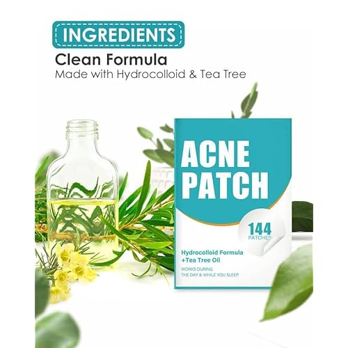 Pimple Patches for Face, Hydrocolloid Acne Patches with Tea Tree Oil for Spot Treatment, Zit Patch, Blemish Cover, Two Sizes, Vegan, Cruelty Free (144 Count (Pack of 2))
