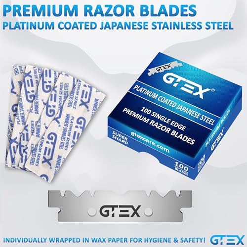 Straight Razors For Men 100 GTEX Barber Razor Blades - 2 Professional Single Blade Razors for Men Navajas Para Barbero Straight Edge Razor Barber Beard Razor Shavette Shaving Razor Kit