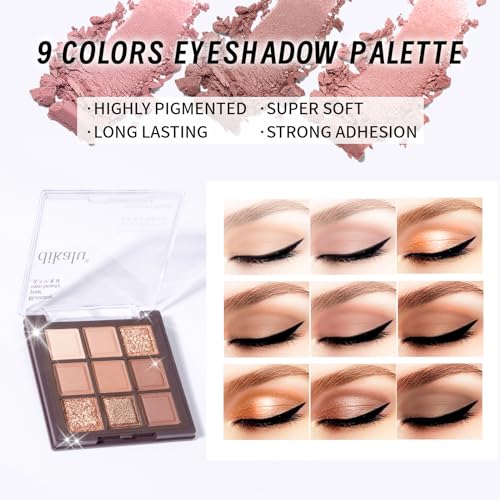 Makeup Set Kit for Women Girls Teens, Makeup Present Set, Includes 9 Color Eyeshadow, Counter Stick, Foundation, Eyebrow Pencil, Eyeliner, Mascara, Lip Gloss, 5Pcs Brushes, Sponge