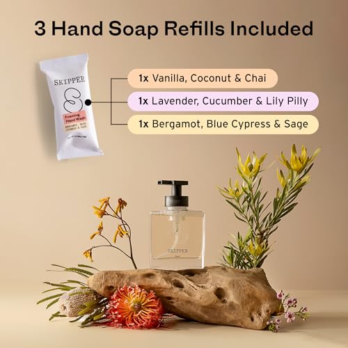 Tirtyl Skipper Hand Wash Single Kit Glass - 1 Glass Foaming Dispenser + 3 Tablet Refills (3x 8 fl oz bottles of soap) - Variety Fragrances