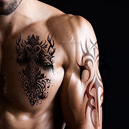 20 Sheets Temporary Tattoos Stickers Contain Viking and Dragon Art Pattern for Men and Women Body Shoulder Arm Chest Tattoo