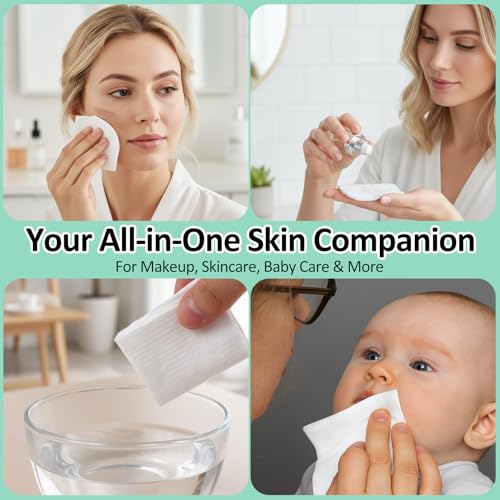 6 Pack 300 Pcs Extra Large Cotton Cleansing Pads, 3.5 x 4.5'' Cotton Pad, Ultra Soft Large Facial Cleansing Square Bulk for Face Daily Skin Care Toner Makeup Remover, 50 White Square Per Bag