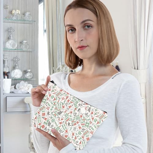 WZMPA Mahjong Luck Cosmetic Bag Mahjongs Inspired Gift Mah-jong Zipper Pouch Bag Mahjongs Merchandise (Mahjong)