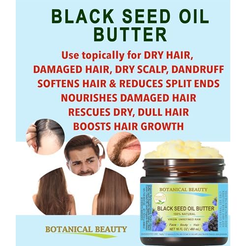 Botanical Beauty BLACK SEED OIL BUTTER 100% Natural Pure Virgin Unrefined Raw for FACE, SKIN, BODY, HAIR, NAILS, DRY SKIN. Organic Black Seed Oil, Shea Nut Butter, Vitamin E, Beeswax. 4 Fl oz 120 ml