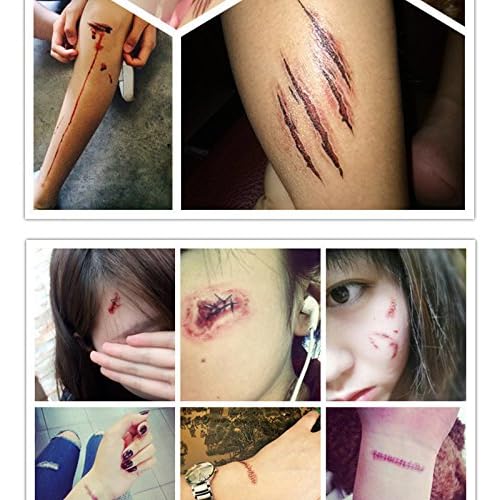 20 Sheets Halloween Body Face Scar Realistic Temporary Tattoos Stickers Horror Realistic Waterproof Fake Bloody Wound Stitch Stickers Makeup for Halloween Party Cosplay