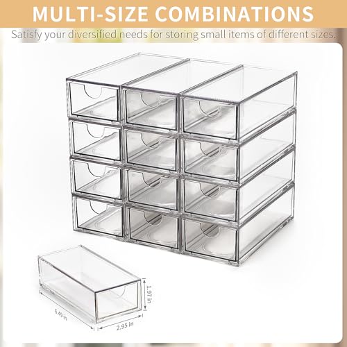 Desk Organizer with Drawers, Stackable Plastic Storage Drawers for Makeup or Desk Organization, Cabinets for Office Dressing Countertop Bathroom Bedroom (12 Packs)
