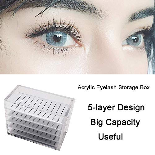 5 Layers Acrylic Clear False Eyelash Organizer Case, Cosmetic Makeup Storage Box for Grafting Lash Extension (Eyelash Box)