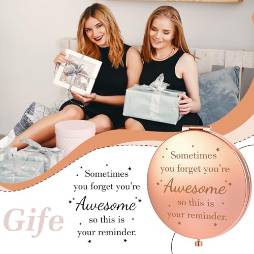10 Pcs Inspirational Compact Mirror Sometimes You Forget You're Awesome Appreciation Gifts for Women Mother's Day Party Favors Magnifying Pocket Mirror (Rose Gold)