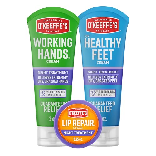 O'Keeffe's Night Treatment Combo Pack Including Working Hands Night Treatment Hand Cream, Healthy Feet Night Treatment Foot Cream and Lip Repair Night Treatment Lip Balm; Gift Idea
