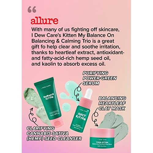 I Dew Care Skin Care Set - Kitten My Balance On + Skincare Set - Vitamin To Glow Pack | Illuminating Vitamin C Trio with Niacinamide, Travel Size, Cream, Lip Mask, Serum Bundle