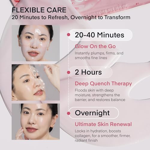 TEREZ & HONOR Korean Real Deep Bio Collagen Face Mask - 4ea x 33g Hydrogel Overnight Masks for Deep Hydration, Glowing, Pore Minimizing, Elasticity, Fragrance-Free, 100 Da Ultra-Low Molecular Collagen