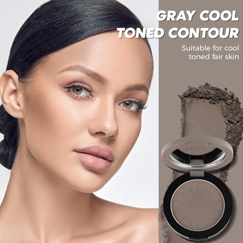 Cool Toned Contour Palette with 2 IN 1 Nose Contouring Brush & Mirror, ¡¼Delicate Texture¡½¡¼Multi-Purposes & Buildable¡½¡¼Long Lasting¡½, Grey Contour Powder Suitable for Cool Toned Fair Skin