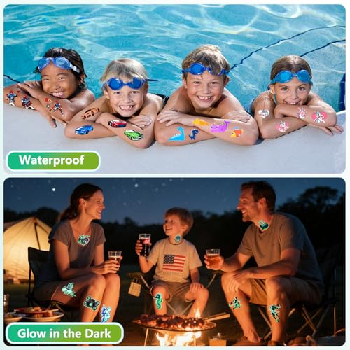 350+ Themed Designs Temporary Tattoos for Kids - Individually Wrapped, Glow in the Dark, Waterproof Fake Tattoos - Multiple Themes: Mermaid, Dinosaur, Unicorn, Baseball, Princess, Soccer, Ocean, Fairy