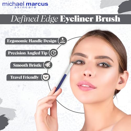 michael marcus Makeup Cake Eye Liner & Eyeliner Brush (Trashy) - Water Activated Dry Pressed, Long-Lasting & Smudge Resistant Eyeliner - Cruelty & Paraben Free - For Beginner & Pro Makeup Artist