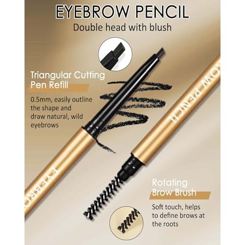 Eyebrow Pencil, 12Pcs Brown Ultra-Fine Retractable Eye Brow Pencil,Long-Lasting Waterproof Eyebrow Tint Pen Kit for Define Shape and Fill Brow,Women's Mother's Day Makeup Gift Set for Women Girl-03
