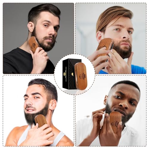 Beard Brush for Men, Boar Bristle Black Walnut Wood Beards and Mustaches Grooming Set Including Pure Boar Bristle Beard Brush, Beard Comb, Mustache Scissors, and Travel Bag