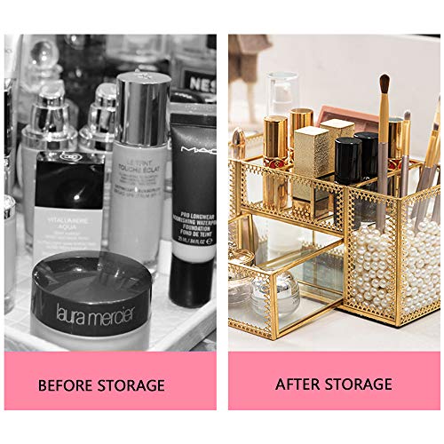 YUEHUA Makeup Brush Holder Organizer,Clear Glass Nail Polish Lipsticks Cosmetic Organizer for Vanity Bathroom Bedroom Office