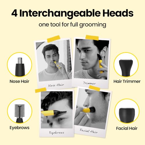 Purple Gorila/Gorilla Technique/Nose Hair Trimmer for Men, Rechargeable 4-in-1 for Eyebrow Fuzz Hair Removal, No Pull No Snag Grooming with High-Speed 10,000RPM Motor (3 Head)