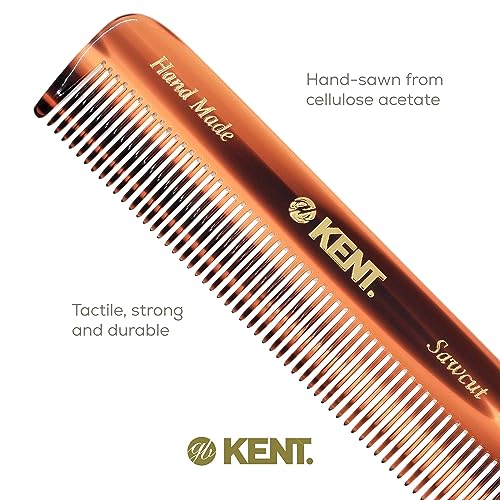 Kent FOT Handmade Fine Tooth Saw Cut Beard and Hair Comb - Pocket Travel Styling Comb for Fine or Thinning Hair, Beard Care Essential Kit