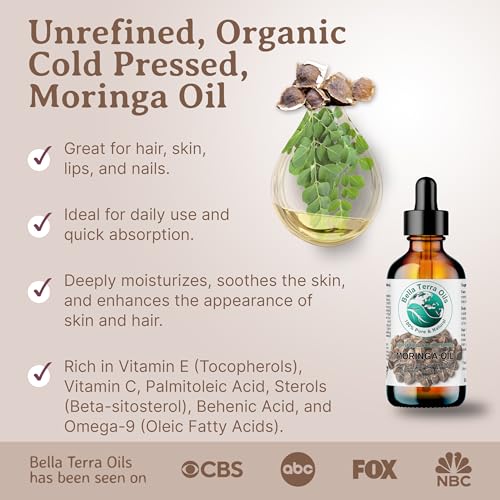 Bella Terra Oils - Organic Moringa Oil 4 oz - Celebrating Pure Premium Organic Moringa, Enriched with Antioxidants, Best for Nourishing Skin¡¯s Natural Glow