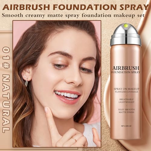 Air Brush Makeup Foundation,Magic Minerals Airbrush Foundation Makeup,Silk Flawless,Buildable Coverage,Moisturizing Formula for Smooth Radiant Skin (01 Natural/Warm Porcelain)